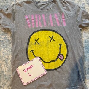 NIRVANA Gray Tee with Pink and Yellow Graphic